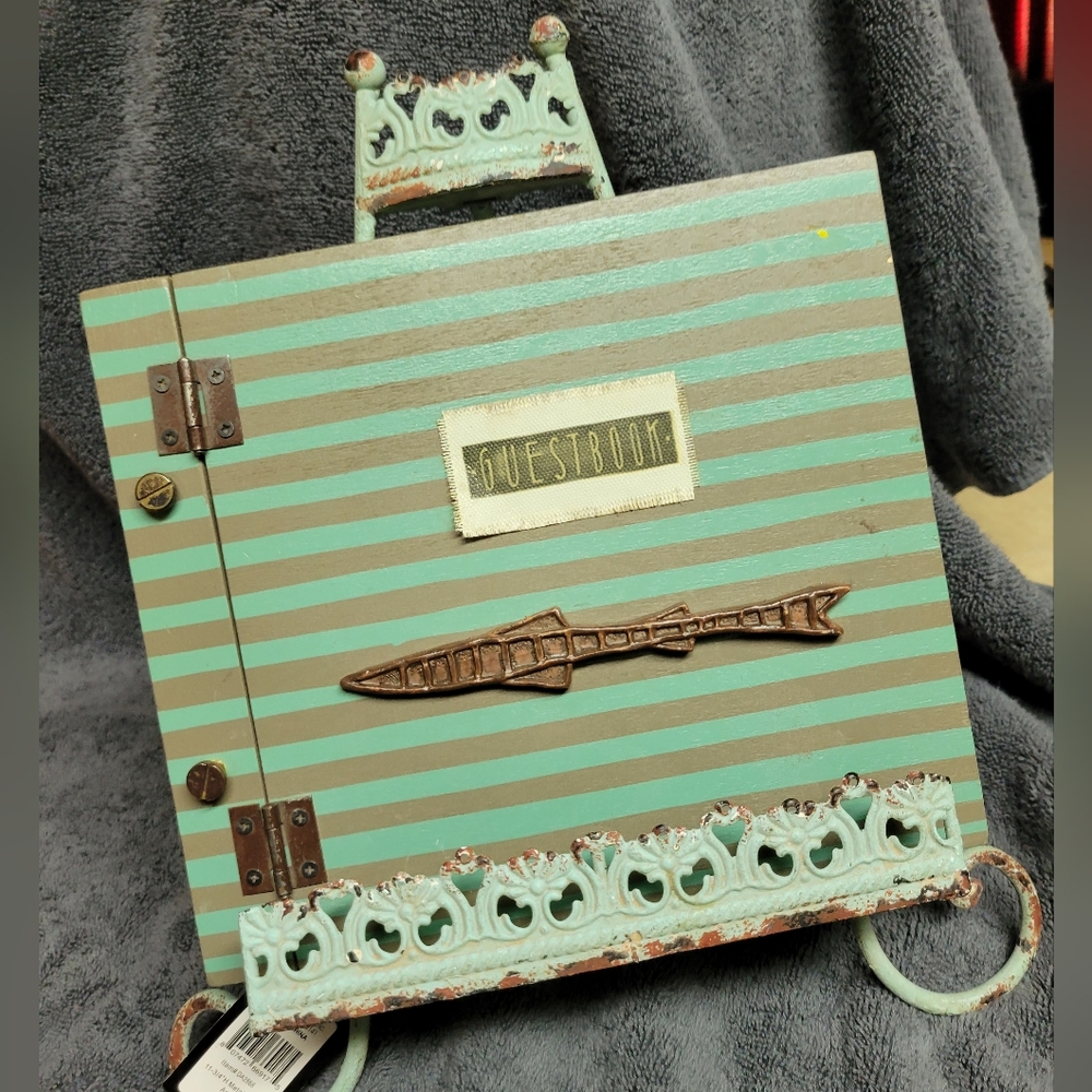 2 piece cabin guest book with metal stand